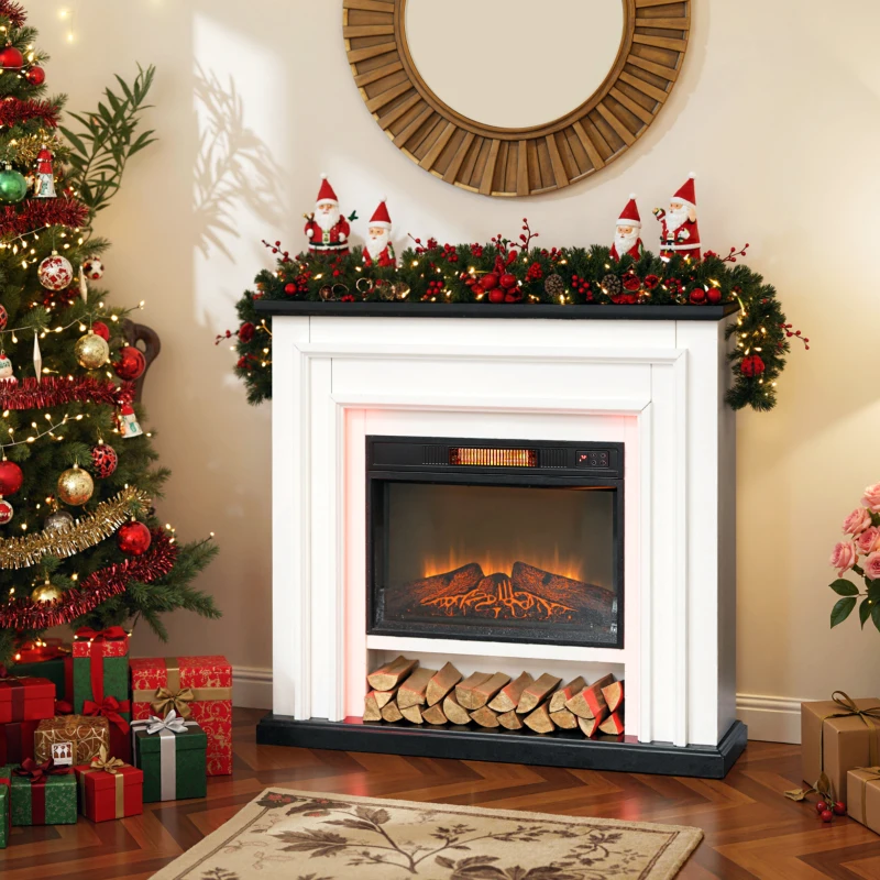 HOMCOM 41 Inch Electric Fireplace with Mantel, 1400W Fireplace Heater with Adjustable 3D Flame Effect, Black and White