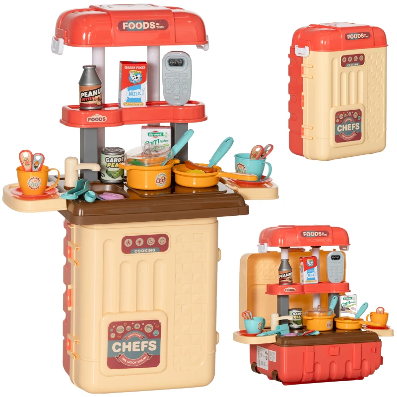 Qaba 3 in 1 Foldable Play Kitchen Set, Pretend Play Toys for Toddlers 3-6 Years Old, Multicolor