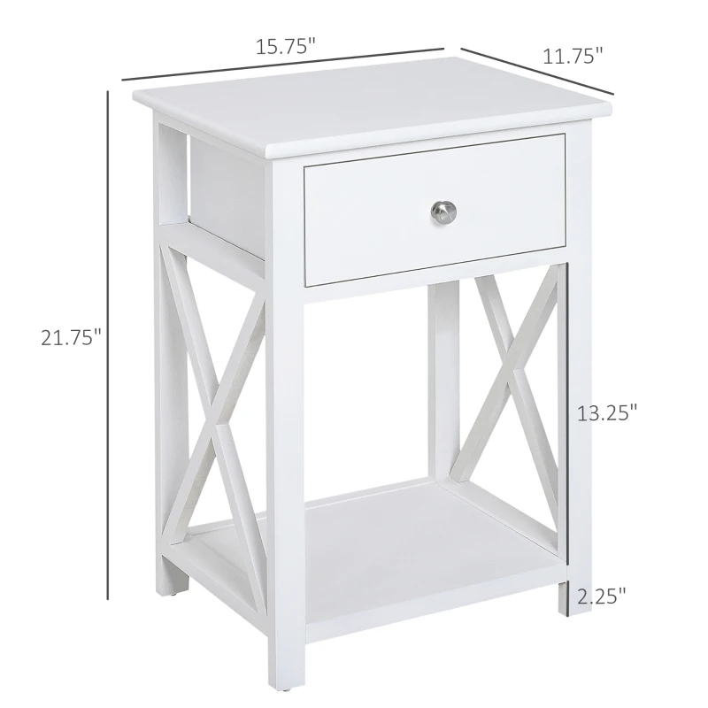HOMCOM 22” Traditional Wood Accent End Table With Storage Drawer for Living Room, White