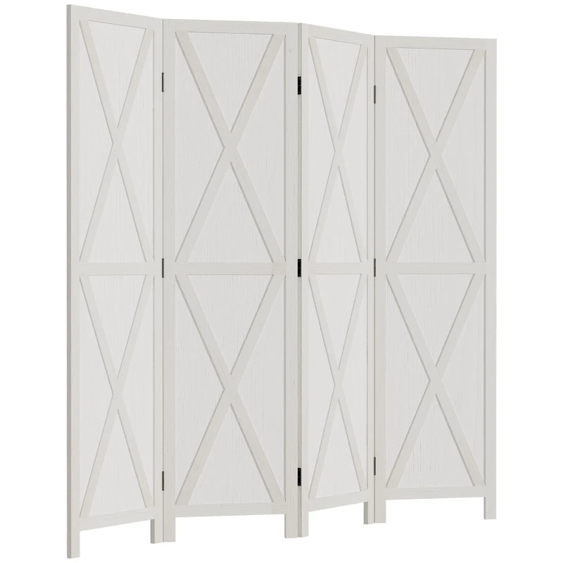 HOMCOM 4-panel Wall Partition Farmhouse Room Separator with Foldable Design Wooden Frame 5.6FT, White