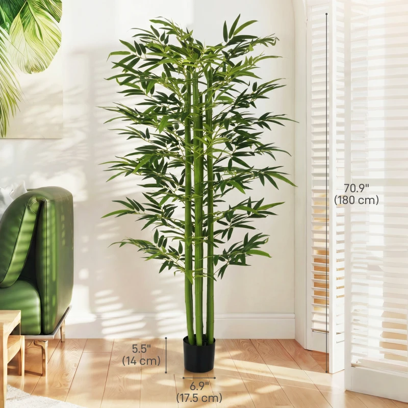 HOMCOM Indoor Fake Plants, Artificial Bamboo Tree with Adjustable Shape for Home Office Living Room Decor, Green