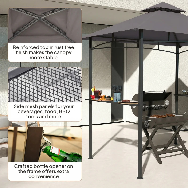 Outsunny 8' x 5' BBQ Grill Gazebo Tent with Double Tiered Canopy for Outdoor Sun Shade, Dark Grey