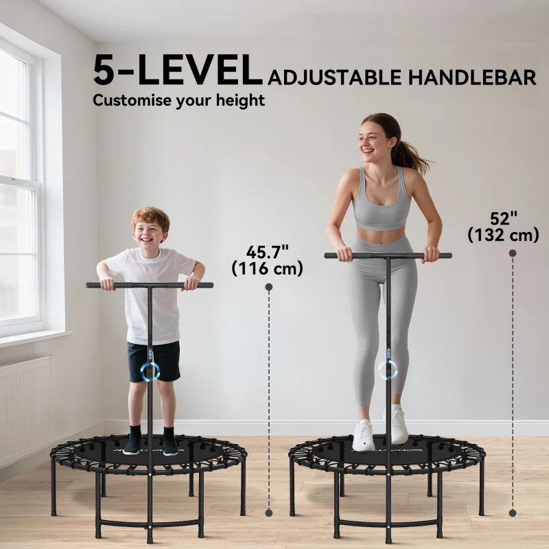 Soozier 40" Foldable Rebounder Trampoline ,Mini Trampoline Indoor with Adjustable Handle, Quiet and Safe Bungee Rebounder,Black
