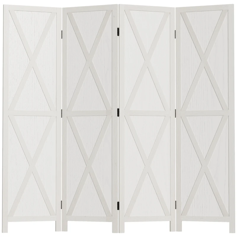 HOMCOM 4-panel Wall Partition Farmhouse Room Separator with Foldable Design Wooden Frame 5.6FT, White