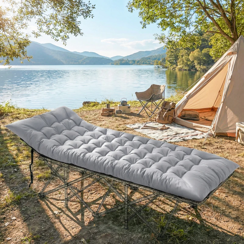 Outsunny Sleeping Mat, Camping Mat Pad with Elastic Straps, Light Grey
