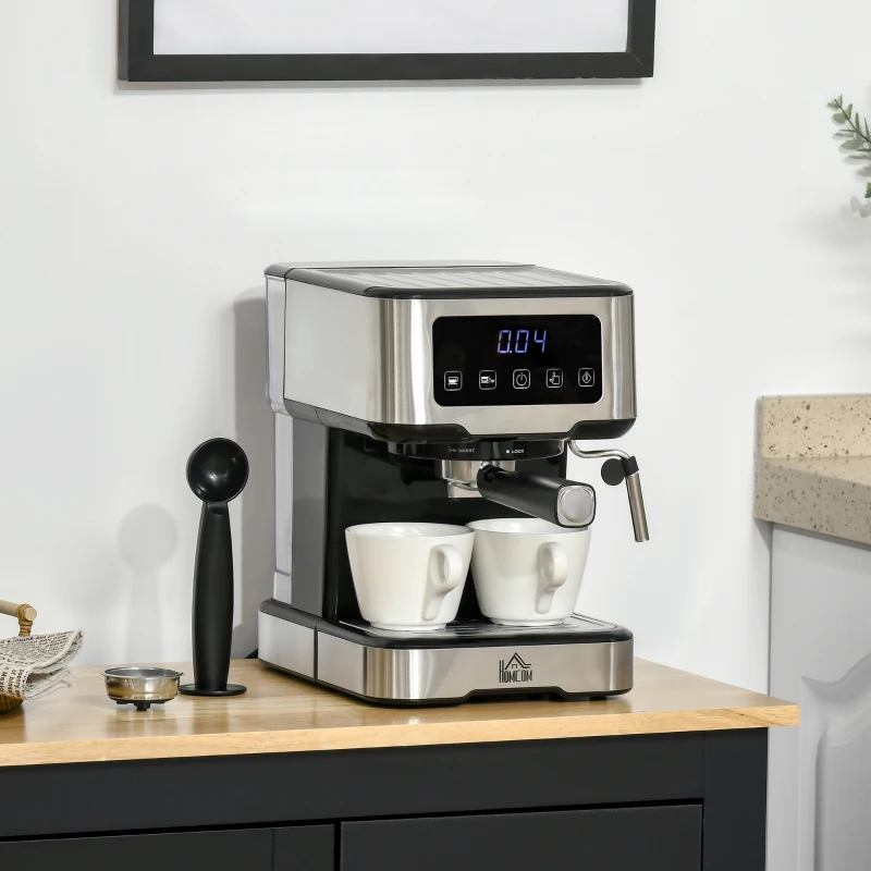 HOMCOM Espresso Machine with Milk Frother Wand, 15-Bar Pump Coffee Maker with 1.5L Removable Water Tank for Espresso, Latte and Cappuccino