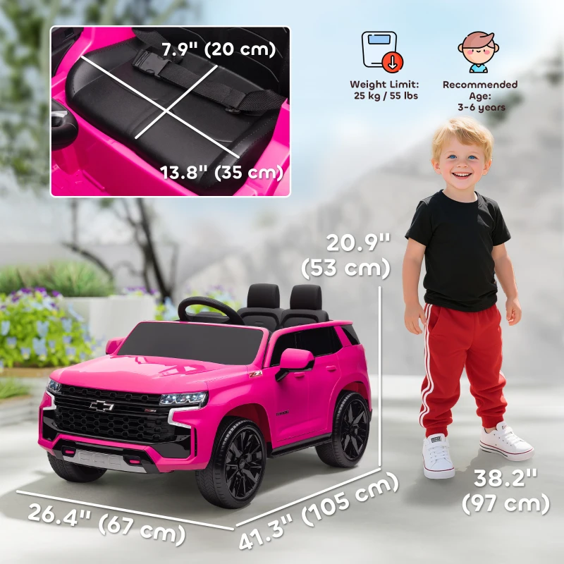 Aosom Licensed Chevrolet Tahoe Kids Ride on Car, 12V 7AH Toddler Electric Car with Parent Remote Control, 3 Speeds, Spring Suspension, LED Light, Horn, Music, Pink