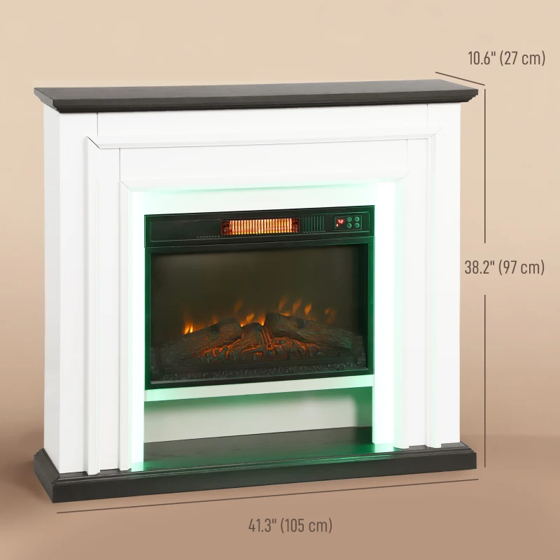 HOMCOM 41 Inch Electric Fireplace with Mantel, 1400W Fireplace Heater with Adjustable 3D Flame Effect, Black and White