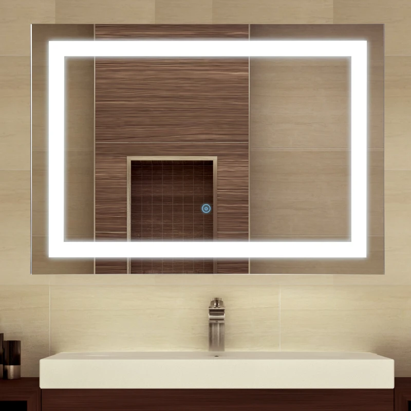 HOMCOM 28" x 20'' LED Illuminated Bathroom Mirror, Wall Mounted Vanity Mirror with Dimmable Memory Touch, Waterproof, Horizontally or Vertically, Silver