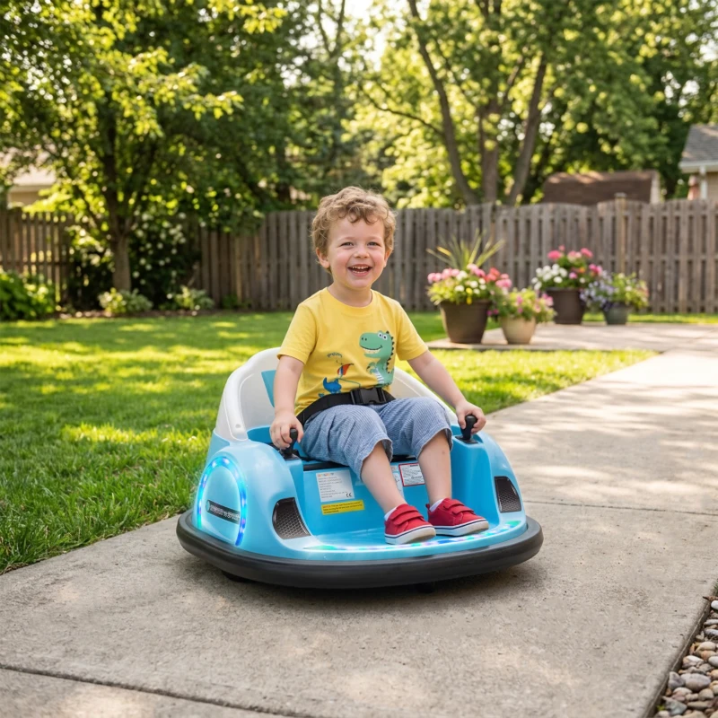 Qaba 12V Bumper Car for Toddlers, Ride On Car with 360 Degree Remote Control, Lights Music Horn, for 1.5-5 Years, Light Blue