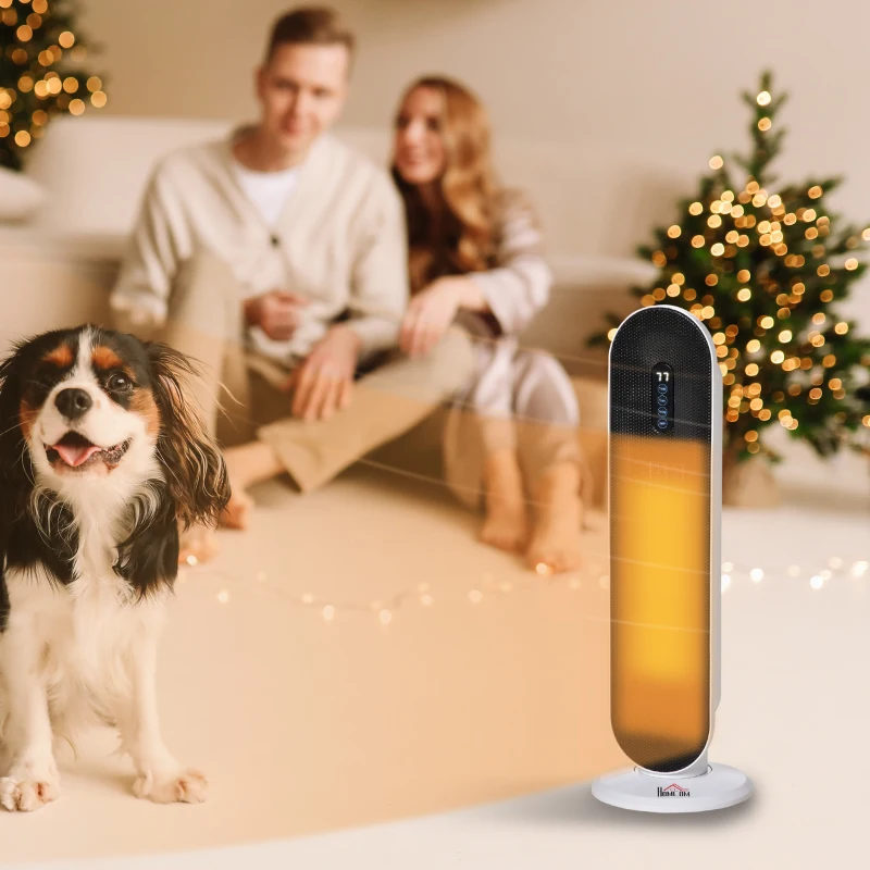 HOMCOM Oscillating Ceramic Tower Indoor Space Heater for Home, Adjustable Thermostat, 24H Timer & Remote Control, Tip-Over and Overheating Safety Protection, 25 Inches, 1500W/1000W