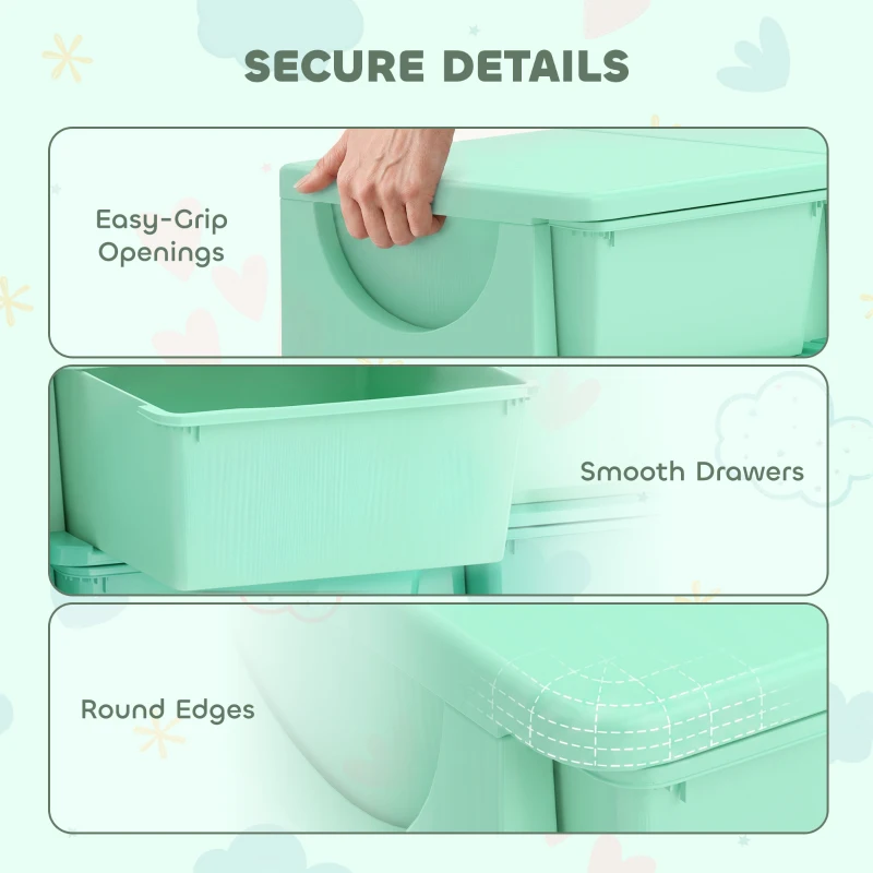 Qaba 3 Tier Kids Storage Organizer with 9 Drawers for Bedroom, Nursery, Kindergarten, Living Room, Boys and Girls, Green