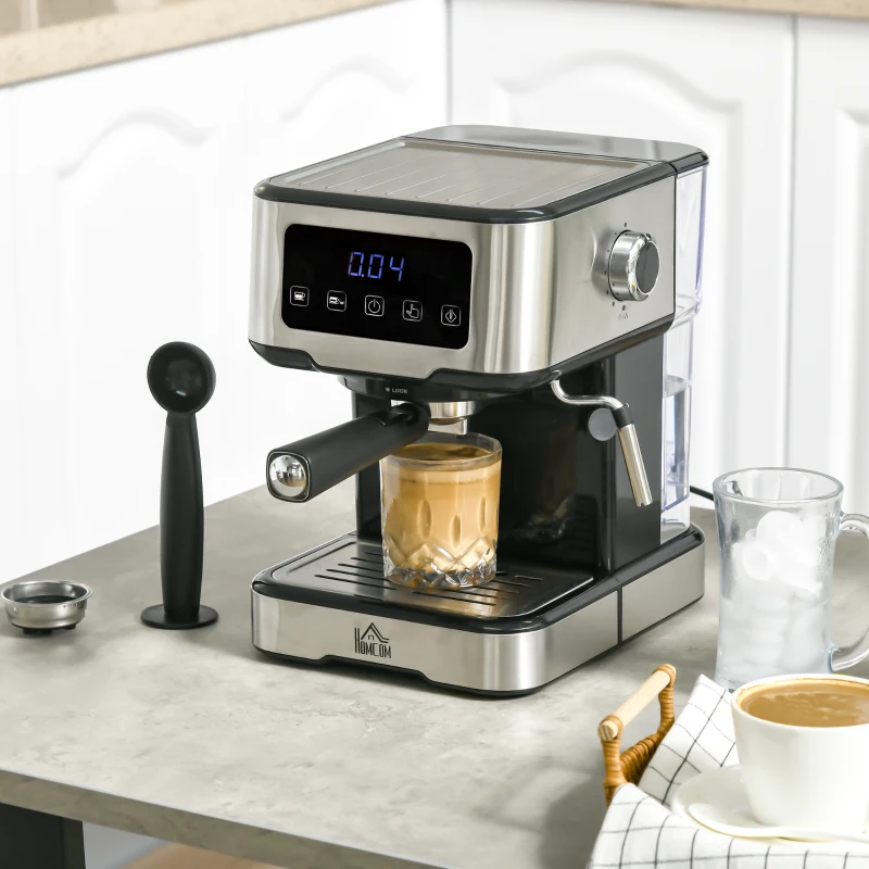 HOMCOM Espresso Machine with Milk Frother Wand, 15-Bar Pump Coffee Maker with 1.5L Removable Water Tank for Espresso, Latte and Cappuccino