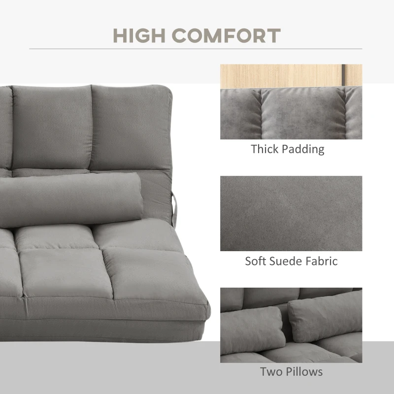 HOMCOM Recliner Sofa, Convertible Floor Sofa Chair with 2 Pillows, Adjustable Backrest and Headrest, Dark Gray