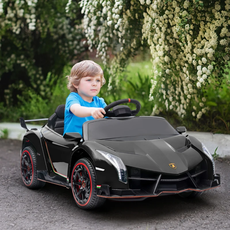 Aosom Lamborghini Veneno Licensed 12V Electric Kids Ride on Car with Remote for 3-6 Years, Black(m-10)