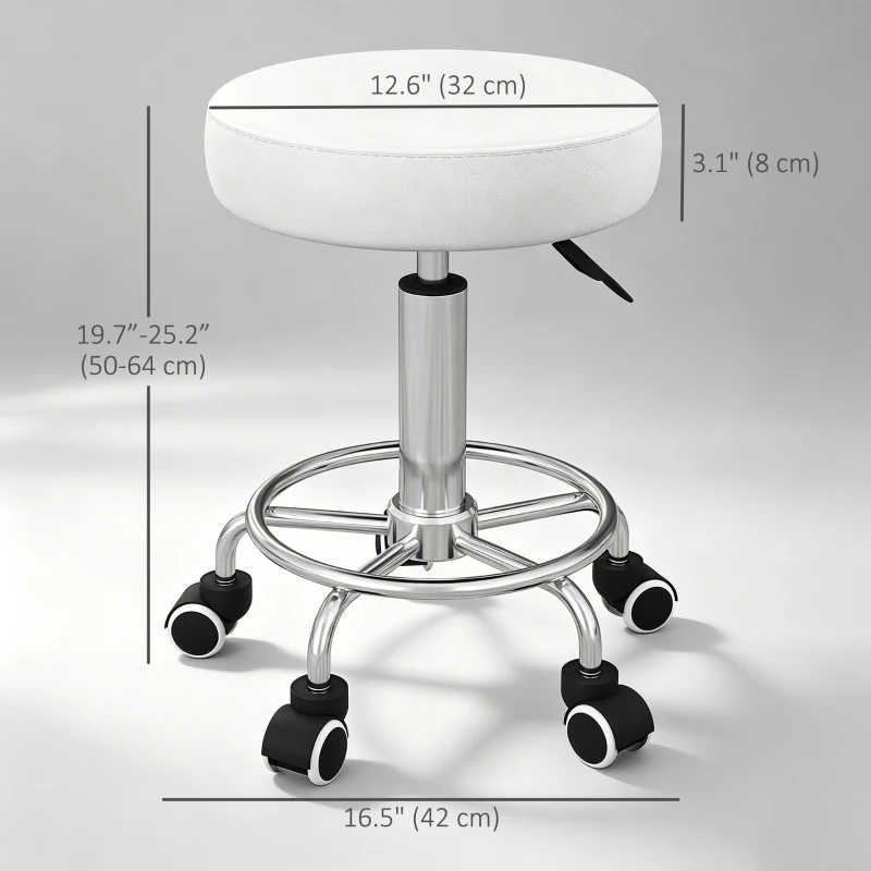 Vinsetto Salon Stool with Adjustable Height, PU Leather Barber Rolling Massage Tattoo Chair for Bar Beauty SPA, White