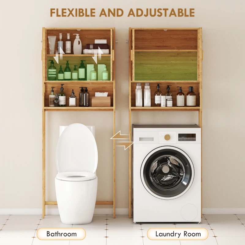 HOMCOM Over the Toilet Cabinet, Bathroom Organizer with 2 Doors, Open Compartment and Adjustable Shelf, Natural Wood Finish