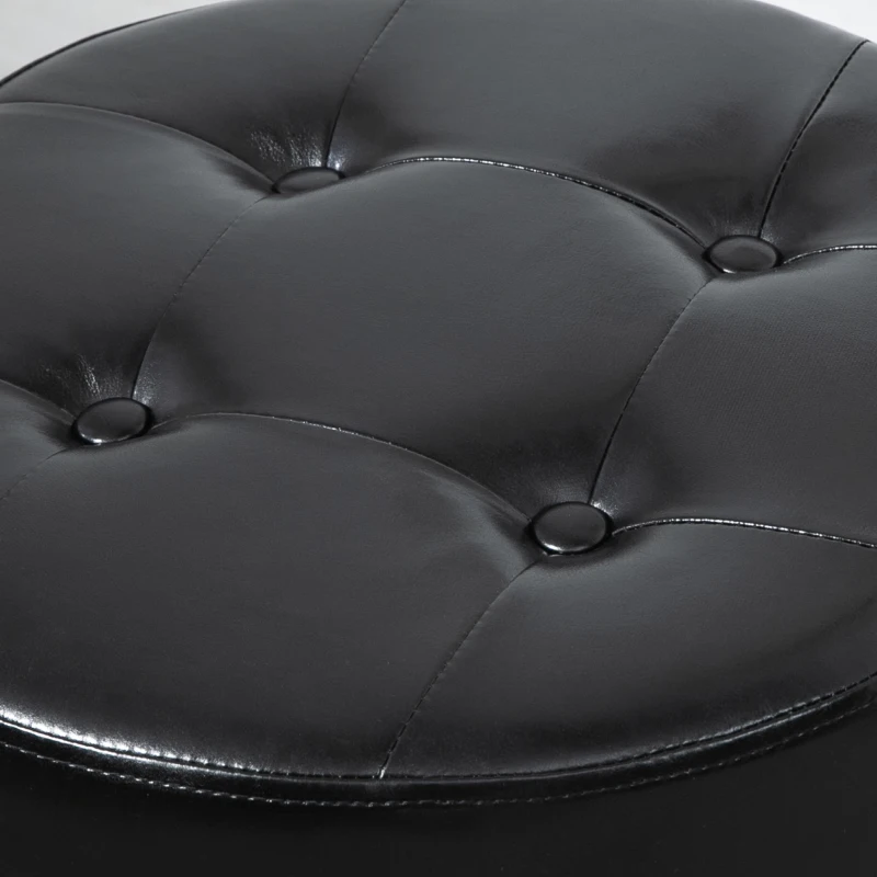 HOMCOM 360° Swivel Foot Stool Round PU Ottoman with Thick Sponge Padding and Solid Steel Base, Black