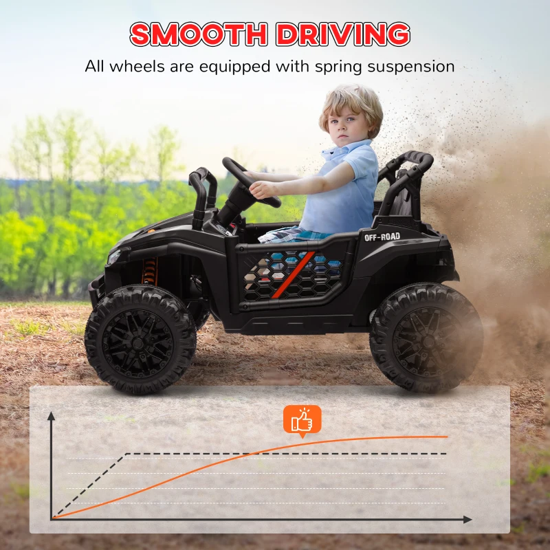 Qaba 12V Ride On Truck, Battery Powered Electric Car for Kids w/ Remote Control, 4-Wheel Suspension & LED Lights, Black
