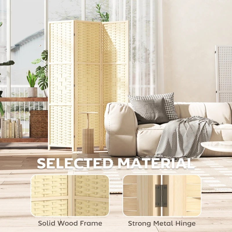 HOMCOM 3-Panel Room Divider, 5.6 FT Freestanding Folding Privacy Screen, Partition Wall Divider, Natural Wood
