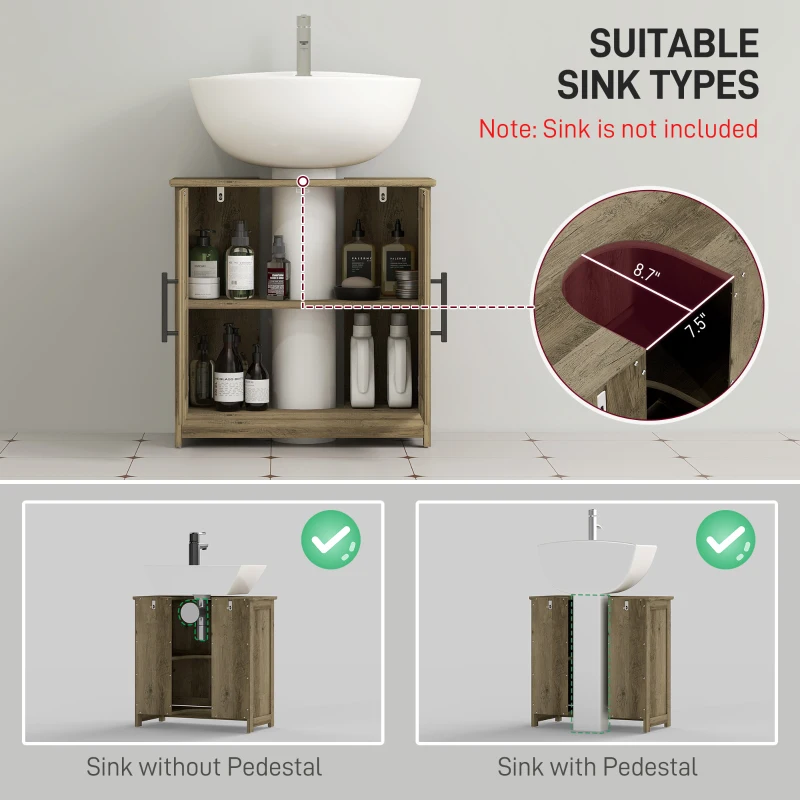 HOMCOM Farmhouse Pedestal Sink Storage Cabinet, Bathroom Sink Cabinet with 2 Barn Doors and Adjustable Shelf, Light Gray