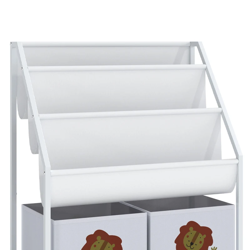Qaba Kids Bookshelf, 3-Tier Sling Bookshelf with Toy Storage, Montessori Toy Organizer with Non-Woven Drawers for Kids Room
