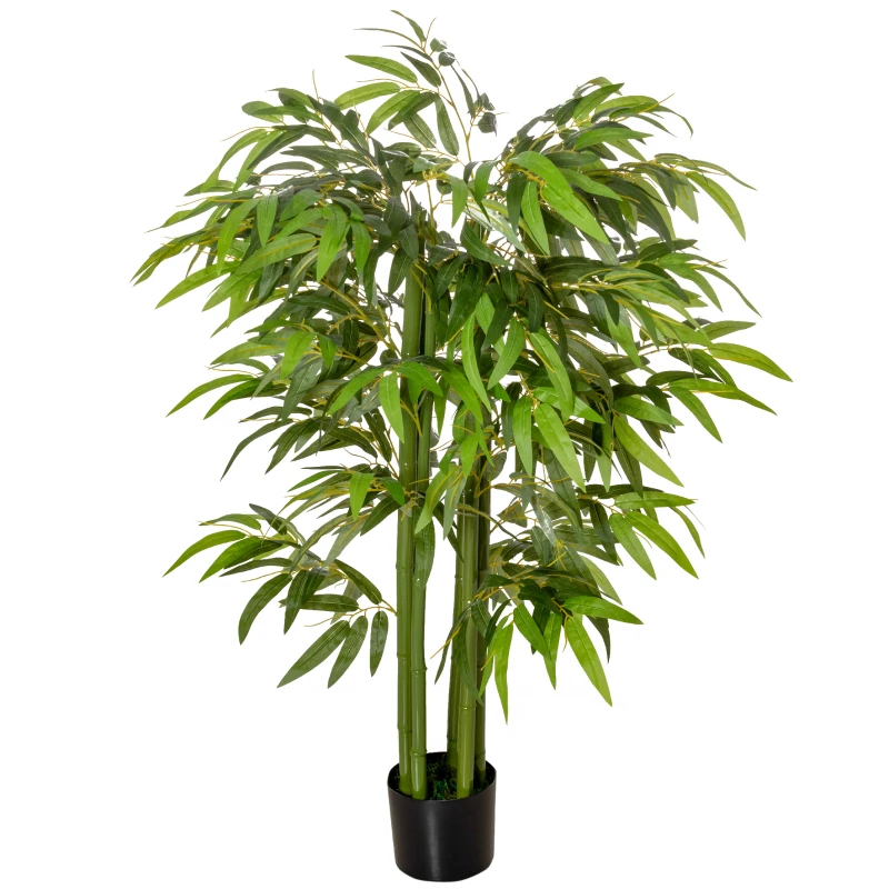 HOMCOM 4.6FT Artificial Bamboo Tree Faux Decorative Plant in Nursery Pot for Indoor Décor