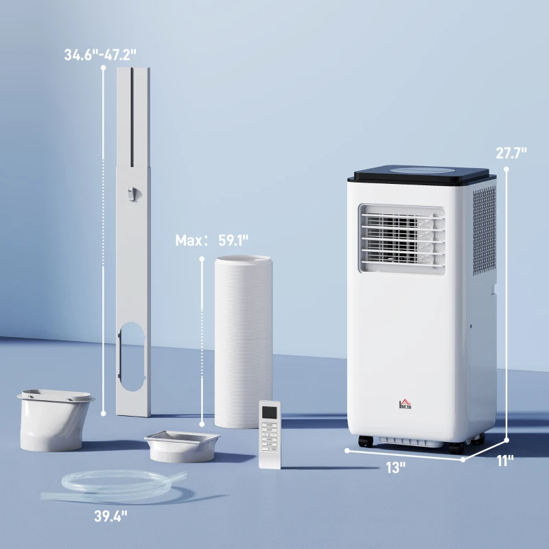 HOMCOM 8,000 BTU Moible Air Conditioner 345 Sq. Ft., Dehumidifier Fan Auto Sleep with 24H Timer On/Off, Window Kit, White