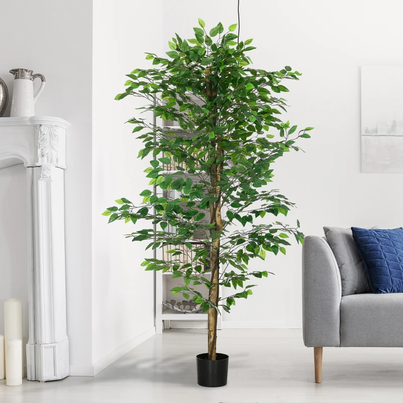 HOMCOM 6ft Artificial Trees Ficus, Indoor Fake Plant with Pot, for Home Decor