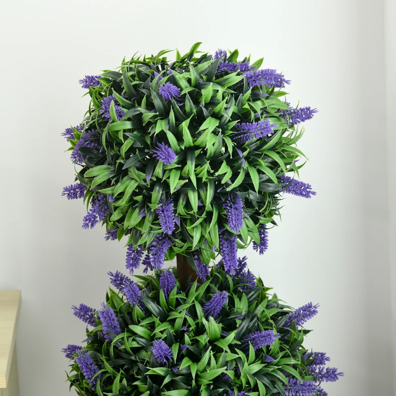 HOMCOM 3.5ft Set of 2 Artificial Plants, Lavender Flowers Ball Trees with Pot, for Home Indoor Outdoor Decor