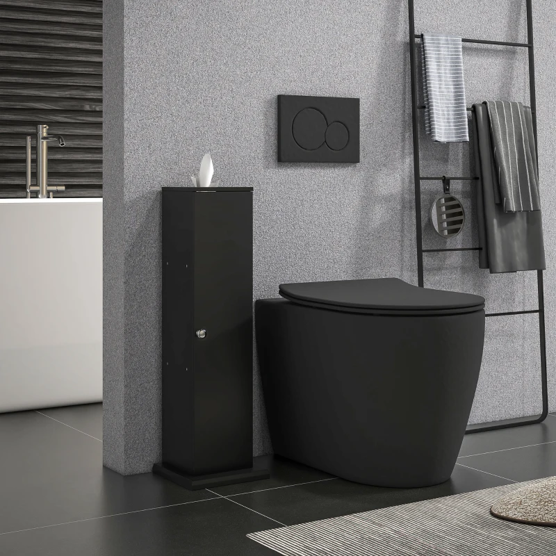 HOMCOM Small Toilet Paper Cabinet, Bathroom Corner Cabinet with Doors and Shelves for Paper Shampoo, Black