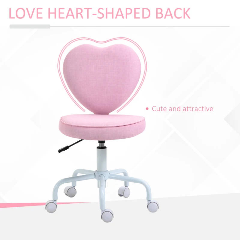 HOMCOM Heart Love Shaped Back Design Office Chair with Adjustable Height, Pink