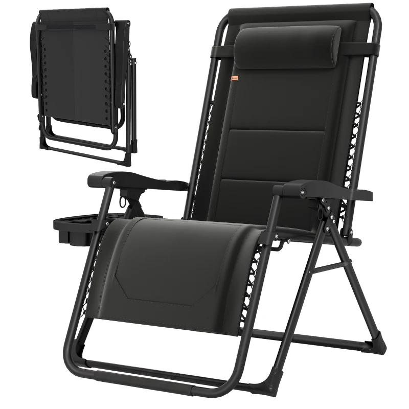 Outsunny Zero Gravity Chair, Reclining Outdoor Lounger Chair with Cup Holder, 400 LBS Capacity, Black