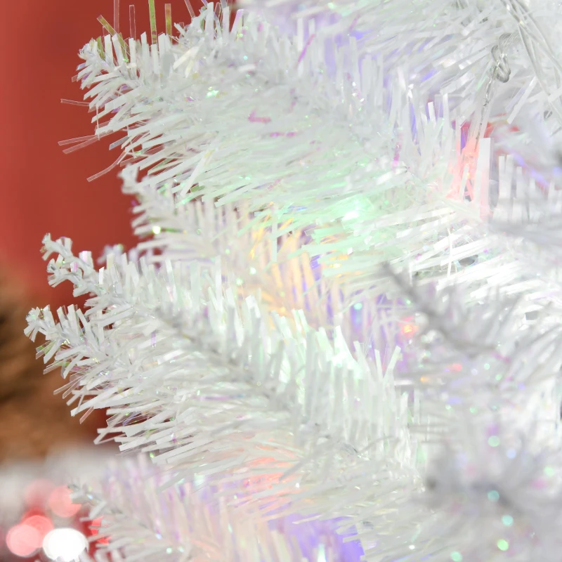 HOMCOM 7' Prelit Christmas Trees, Pencil Artificial Christmas Tree with Colorful Surface Branches, Colorful LED Lights, White