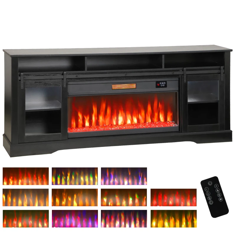 HOMCOM Fireplace TV Stand for TVs Up to 80 Inch, TV Console with Electric Fireplace, Open Storage and Side Cabinets, Black