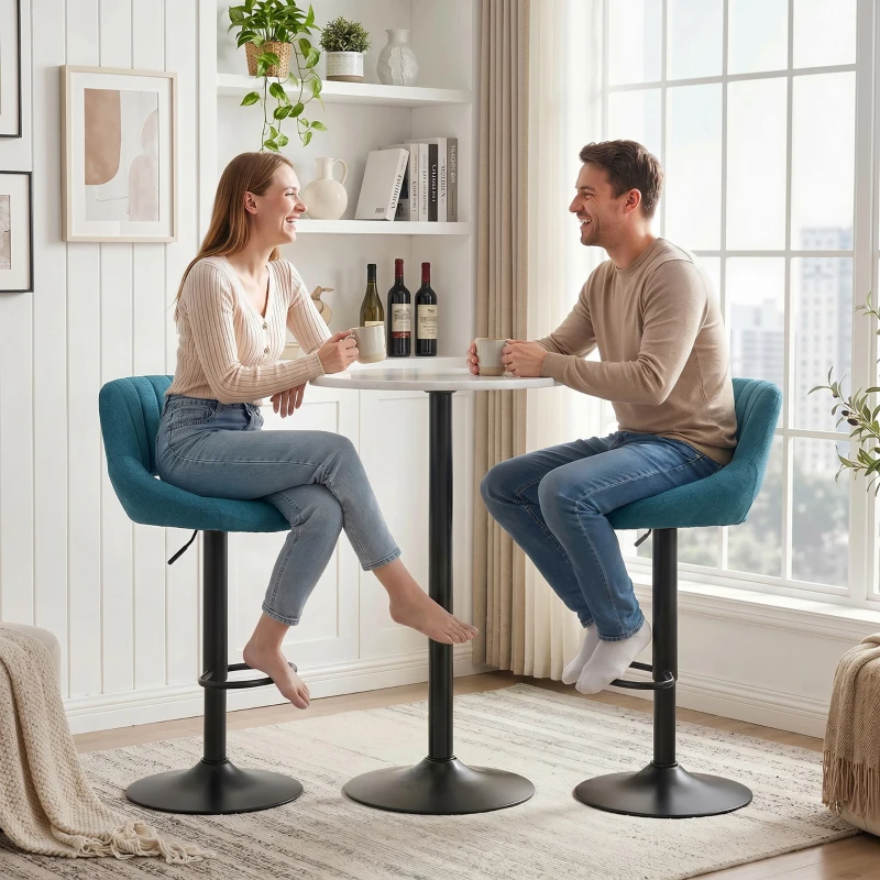 HOMCOM Bar Stools Set of 2, Swivel Bar Height Barstools Chairs with Adjustable Height, Round Heavy Metal Base, and Footrest, Blue