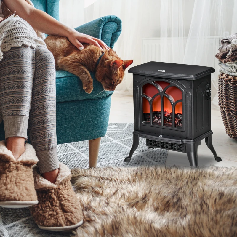 HOMCOM Electric Fireplace Heater, Freestanding Fireplace Stove with Realistic Logs and Flame Effect, 750W/1500W, Black