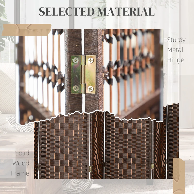 HOMCOM 8 Panel Folding Room Divider Portable Privacy Screen Wave Fiber Room Partition for Home Office Brown