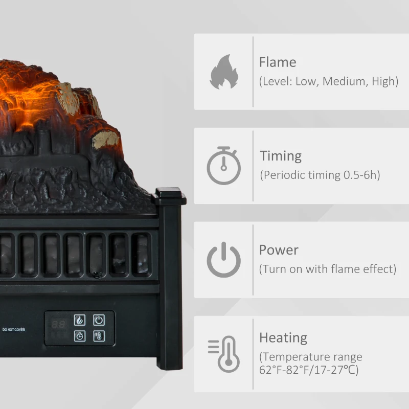 HOMCOM 23" Electric Fireplace Logs with Realistic Ember Bed, Fireplace Heater Insert with Remote Control, Timer, 1400W, Black
