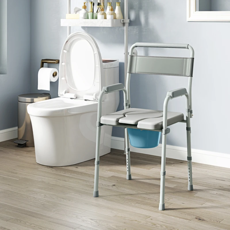 HOMCOM Bedside Commode Chair for Seniors, Adults, Handicap, Raised Toilet Seat with Arm, Adjustable Height, 331 lbs, Gray
