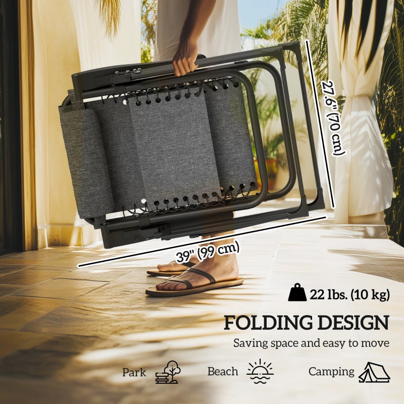 Outsunny Padded Folding Recliner Chair, Patio Lounger with Cupholder, Adjustable Backrest, Removable Cushion, Grey
