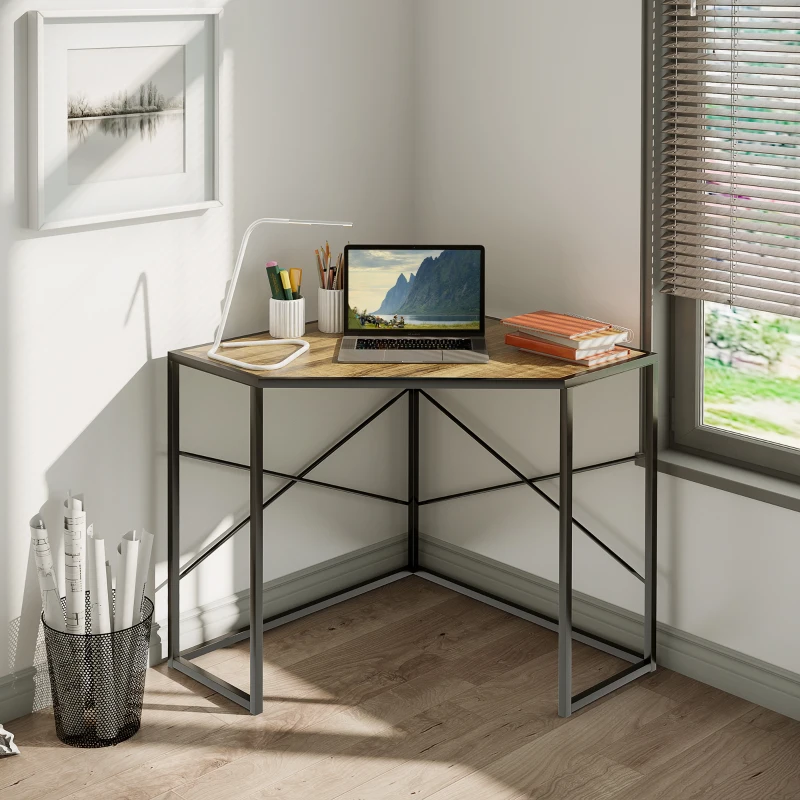 HOMCOM Corner Desk for Small Spaces, Small Computer Desk with Metal Frame, Space Saving Home Office Desk Workstation, Black