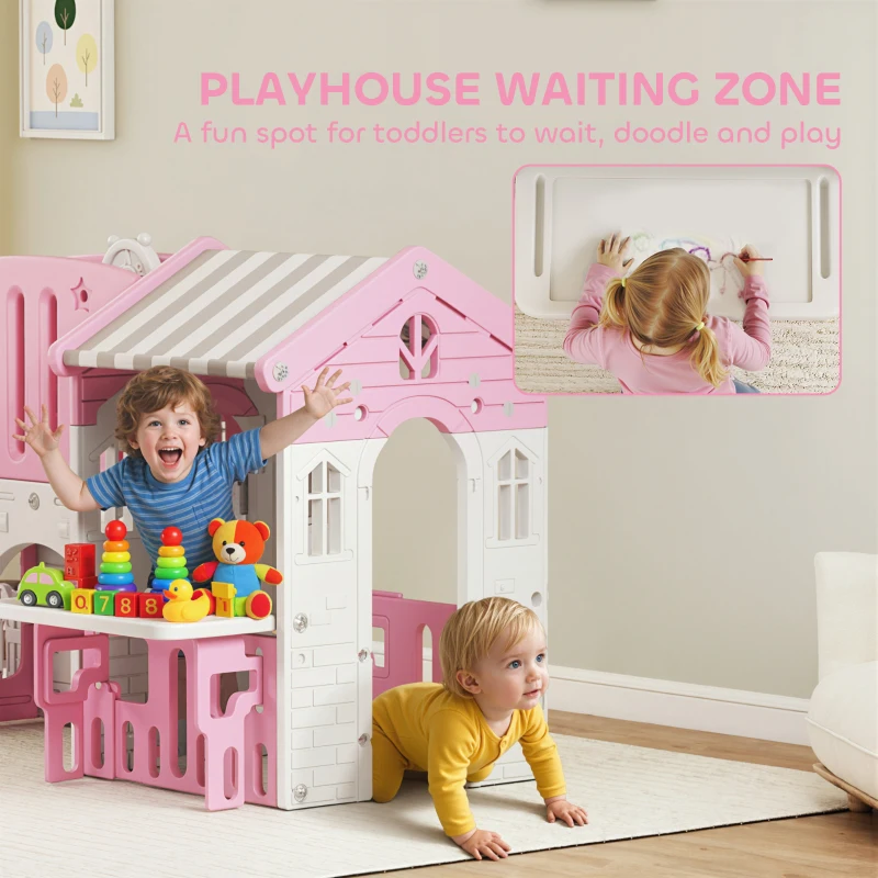 Qaba 7-in-1 Toddler Slide, Kids Slide Climber Playset with Playhouse and Basketball Hoop for 1-4 Years, Pink