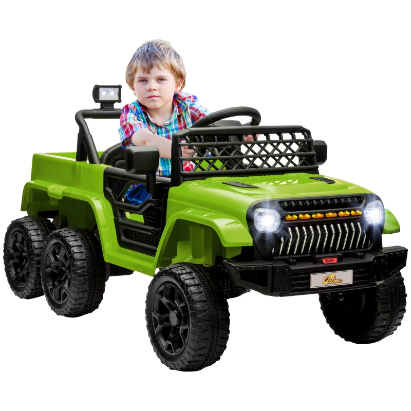 Qaba 12V 4x4 Kids Electric Car w/ 2WD/4WD Switchable, Remote Control, Spring Suspension System, Back Trailer, Camouflage
