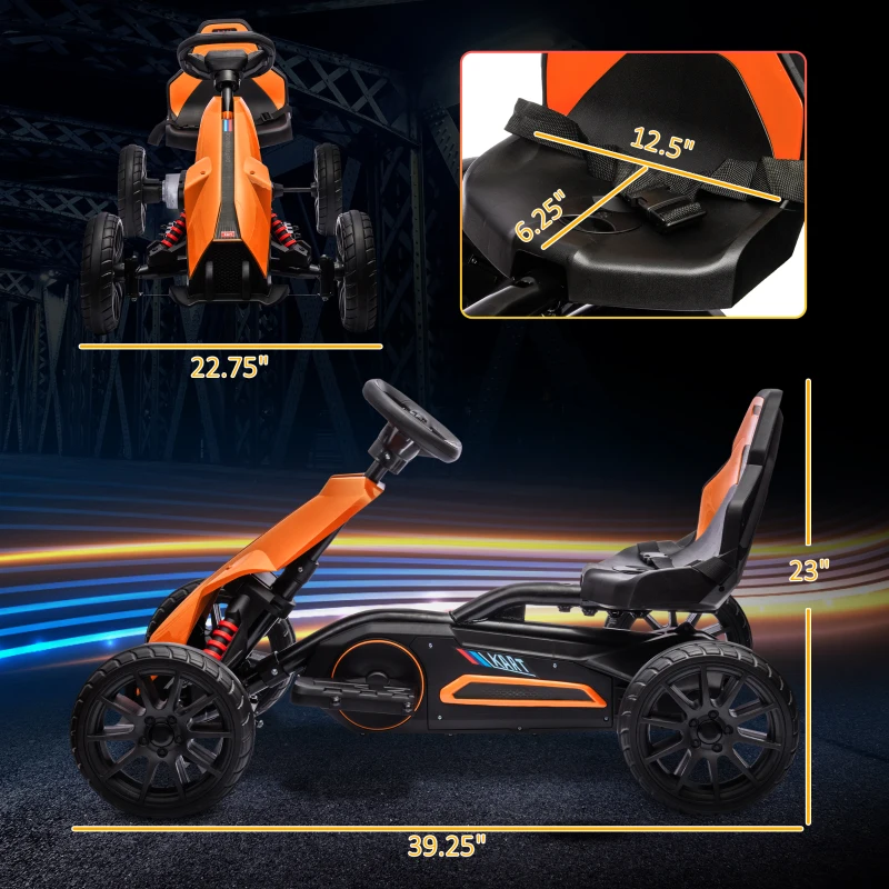 Aosom 12V Electric Go Kart for Kids, Ride On Toy with EVA Tires, 2 Speeds, Adjustable Seat, Safety Belt for 3-8 Years, Orange