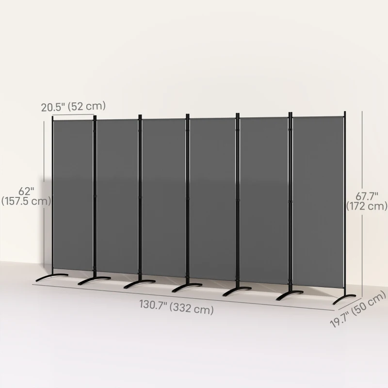 Outsunny 6 Panel Folding Outdoor Privacy Screen with Stable Base, 5.7FT Tall Room Divider with UV30+ Protection, Grey