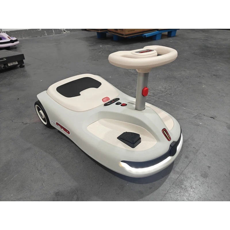 Qaba 12V Electric Wiggle Car with Convertible Steering Wheel Pull Handle, 2 Speed, Music, Lights for 3-5 Years, White