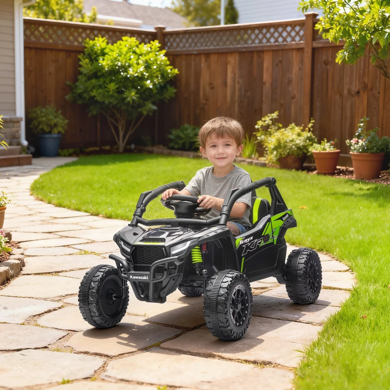 Qaba 12V Ride on Truck, Licensed KAWASAKI TERYX KRX 2WD Kids Electric Car with Rear Suspension for 3-8 Years, Black
