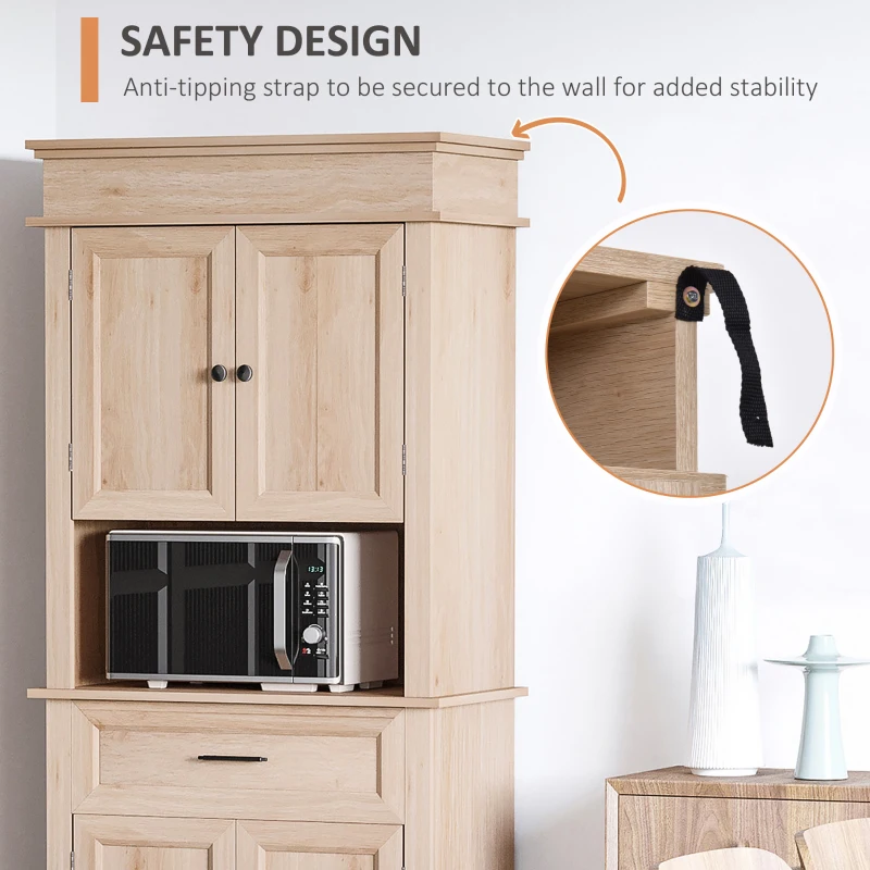 HOMCOM Traditional Buffet with Hutch, Freestanding Kitchen Pantry Storage Cabinet with Doors and Drawer, Adjustable Shelving, Oak