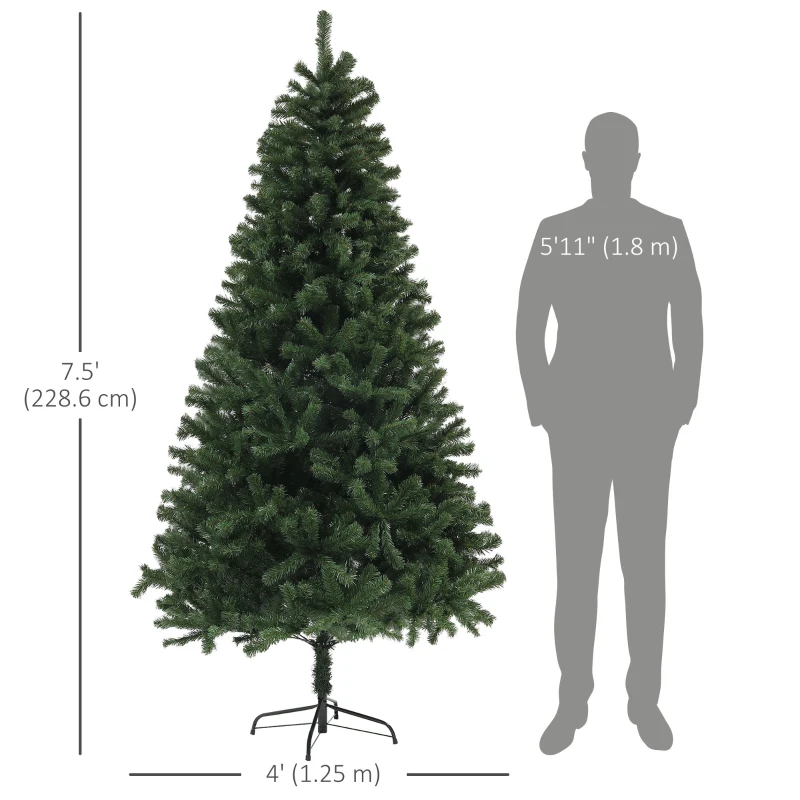 HOMCOM 7.5ft Artificial Christmas Trees with Auto Open and Steel Base, Green